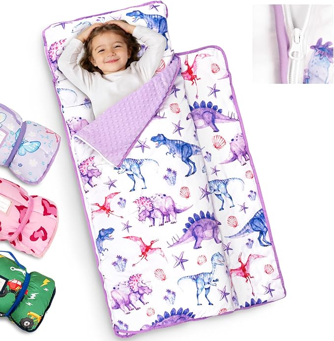 Primlect Toddler Nap Mat Extra Large Thickened 55''x35'', Soft Sleeping Bag with Detachable Minky Blanket and Pillow, Portable for Daycare, Preschool, Kindergarten, Travel, Boys and Girls