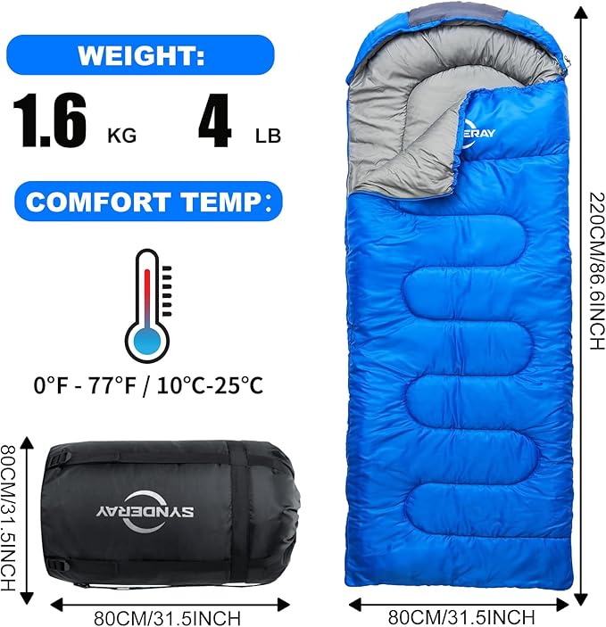 Sleeping Bags for Adults Cold Weather & Warm - Backpacking Camping Sleeping Bag for Kids 10-12, Girls, Boys - Lightweight Compact with Compression Sack