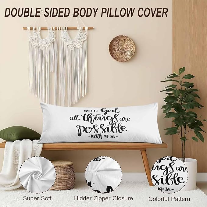 Bible Quote Outdoor Pillows Body Pillow Cover Christian with God All Things are Possible Lumbar Body Pillow Case Body Cushion Covers Body Pillowcases for Bedroom,Couch,Sofa 20"X54"