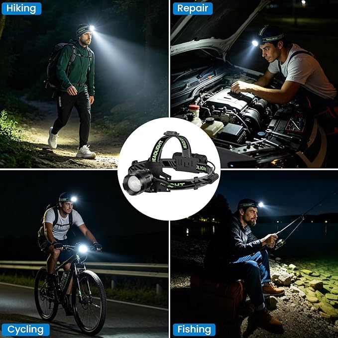 Rechargeable Headlamp 3 Pack, 99,000 Lumens Super Bright Head Lamp with 3 Modes, 90° Adjustable LED Head Light for Forehead, IPX6 Waterproof Headlamps for Adults,Camping,Hiking