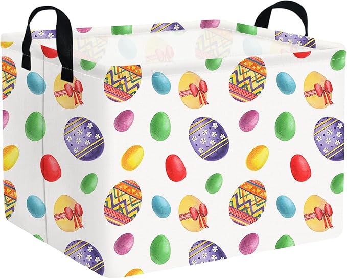 FXOLCSHE Rectangular Easter basket,Laundry Hamper,Kids Toy Storage Basket for baby Bedroom,Kids Storage Bin,Toy Gift Organizerm,Easter Home Decor(Flower egg)