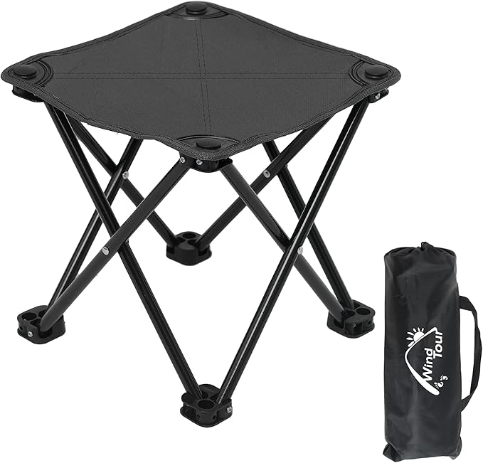 Wind Tour Portable Folding Camping Stool Outdoor Camping Lightweight Samll Chair for Fishing Hiking Gardening and Beach with Carry Bag (13.0”X13.0” Large Black -1)