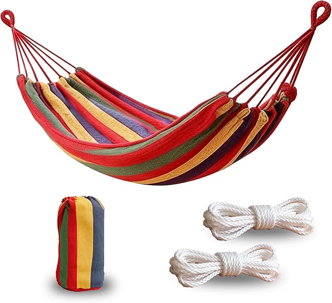 Outdoor Garden Camping Hammock, Portable Hammock for Patio Yard Garden Backyard Porch Travel, 300 lbs Maximum Weight Capacity, Canvas Fabric