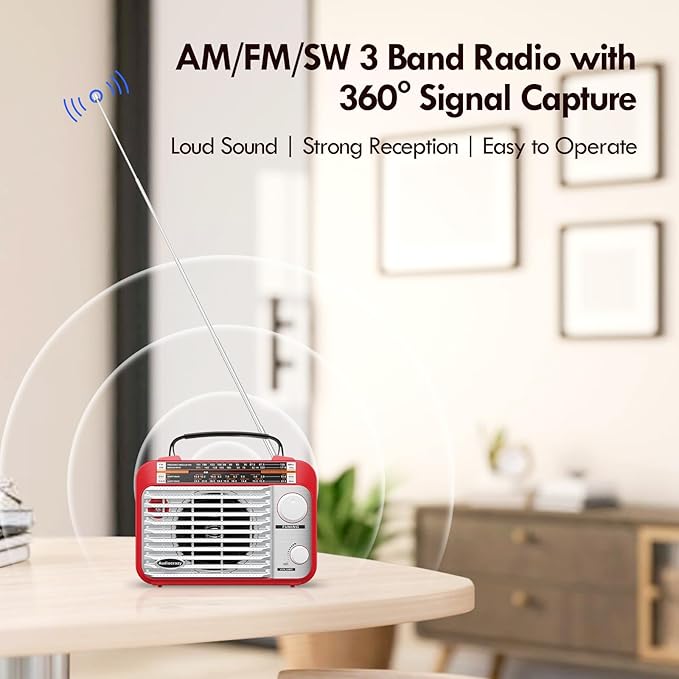 AM/FM/SW1-2 Radio Shortwave Transistor Radio AC or Battery Operated with Best Reception Big Speaker and Precise Tuning Knob with AUX in & 3.5mm Earphone Jack