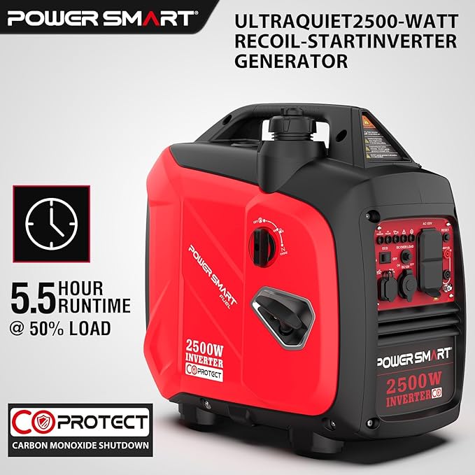 2500-Watt Gas Powered Portable Inverter Generator, CO Sensor, Super Quiet for Camping, Home Emergency Use, EPA Compliant 2026 Version