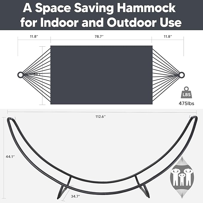SUNCREAT Hammocks for Outside with Stand, Porch Hammock and Stand, 475 lbs Capacity, Patent Pending, Dark Gray