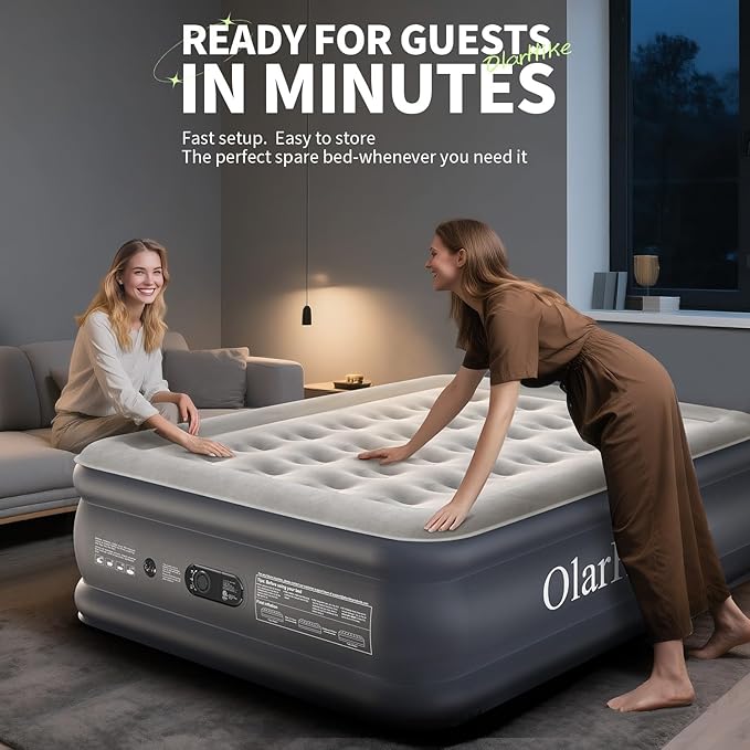 OlarHike Full Air Mattress with Built-in Pump, 18" Raised Inflatable Air Bed for Guests, Home Use & Camping, Supports Up to 600 lbs