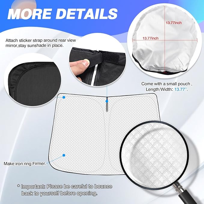 Canvcle Windshield Sun Shade for 2022-2025 2026 Ford E-Transit Accessories Thicken 6-Layer Front Window Sunshade Cover Sun Visor Protector Foldable Block UV Rays Keep Vehicle Cool