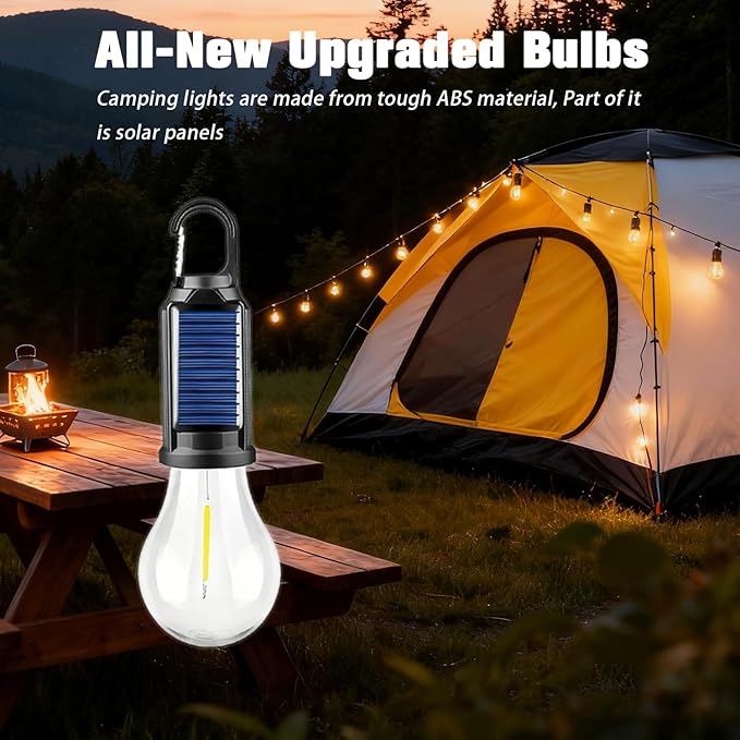 Solar Camping Light-4Packs, Rechargeable Tent Lamp with Hook, Vintage Outdoor Design