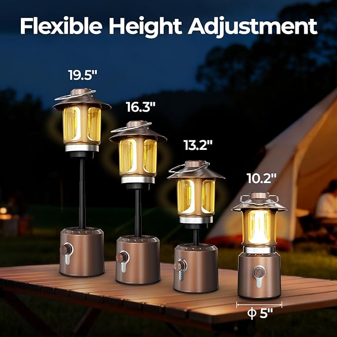Telescopic Camping Lights Rechargeable,8000mAh Retro Classic LED Camping Lantern,3 Light Modes,Cordless Dimmable Camping Tent Lamp Portable Power Supply IPX4 Waterproof,Light for Indoor & Outdoor