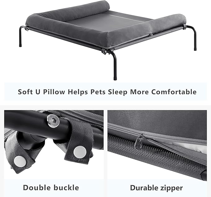 WESTERN HOME Cooling Elevated Dog Bed for Large Dogs, Portable Indoor & Outdoor Raised Dog Bed with Breathable Mesh, Chew Proof Pet Hammock Cots with Removable and Waterproof Bolsters