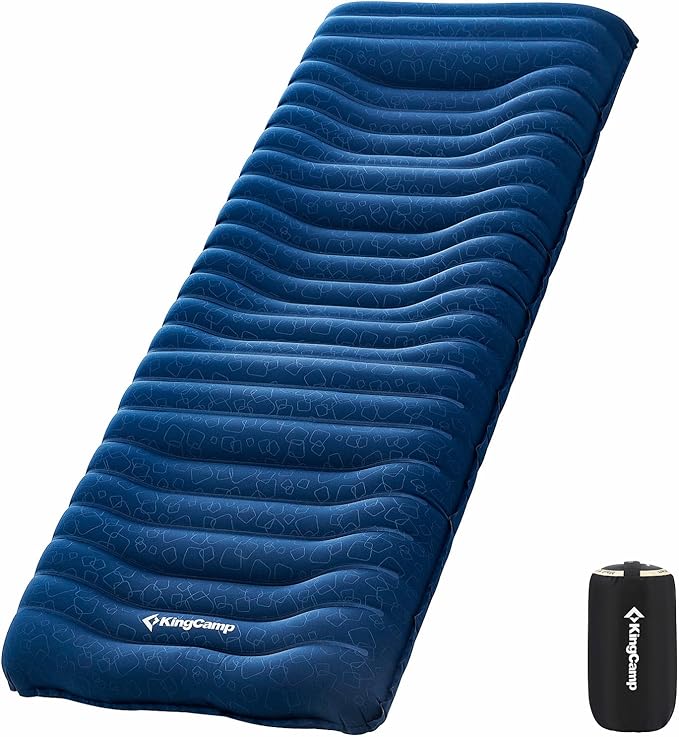 KingCamp Double Sleeping Pad for Camping, Rollover Prevention Inflatable Queen Camping Mattress 2 Person Ultralight Air Mat for Backpacking Hiking Tent Cot, PVC Free
