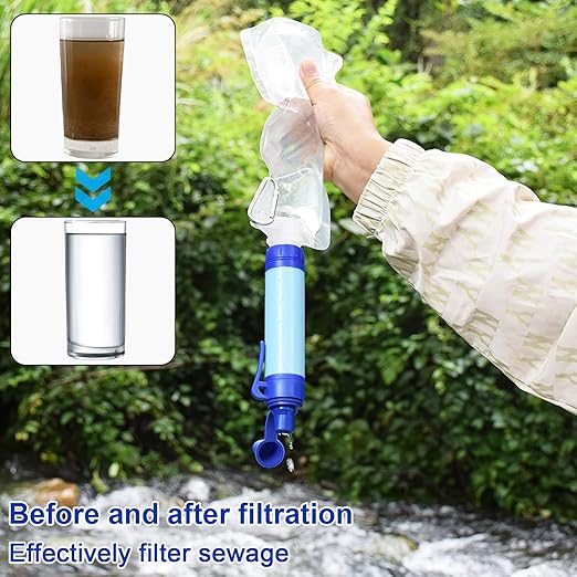 Upgrade Set of 5,Personal Water Filter Straw for Hiking, Camping, Travel,Water Straws to purify Water,Emergency Water Straw (Sky Blue)