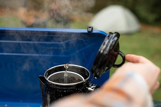 Stansport Enamel 8-Cup Percolator Coffee Pot and 4-Mug Set - Heavy-Duty Campfire Coffee Maker with 12oz Mugs - Percolator Stem Included - Double Baked Enamelware for Camping, Hiking, RV & Cabin