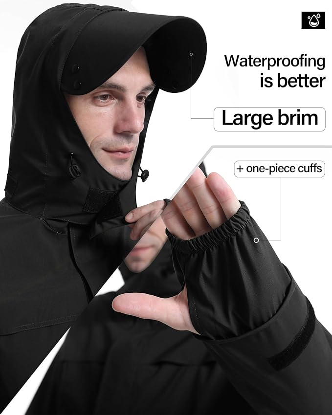 iCreek Rain Suit Waterproof Jacket with Pants 2 Pieces Breathable Lightweight Packable Raincoat with Hooded Rain Gear Unisex