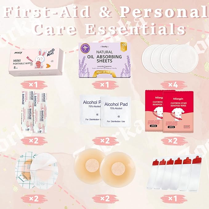 Bridal Emergency Kit for Wedding Day, 60+ Pcs Wedding Essentials Survival Set for Team Bride with Cosmetic Bag & Travel Must-Haves, Honeymoon, Daily Commute