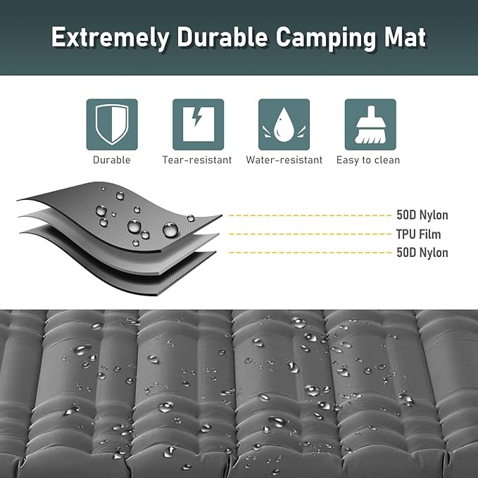 Elegear CumbreX™ Double Sleeping Pad for Camping, 4.7" Ultra-Thick Inflatable Camping Sleeping Pad 2 Person with Built-in Foot Pump, Portable Camping Sleeping Mat for Backpacking Hiking Tent,Gray Full