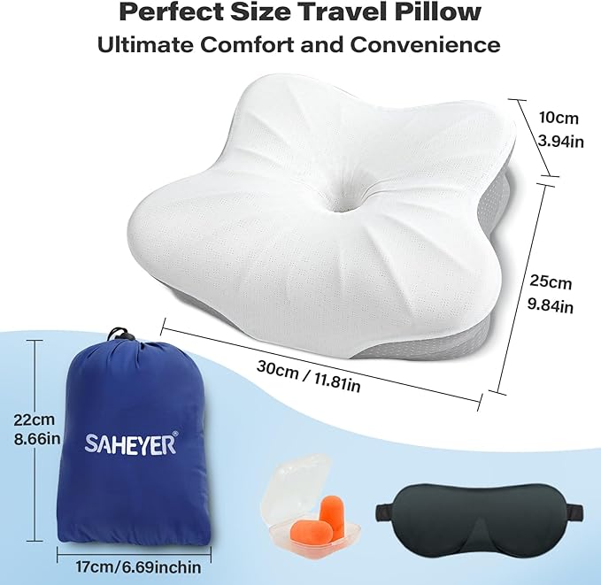 SAHEYER Memory Foam Camping Pillow, Travel Pillows for Sleeping, Cervical Neck Support Camping Gear Accessories - Small Pillow Travel Essentials for Sleep, Backpack, Hammock, 11.81x9.84x3.94 in, Gray