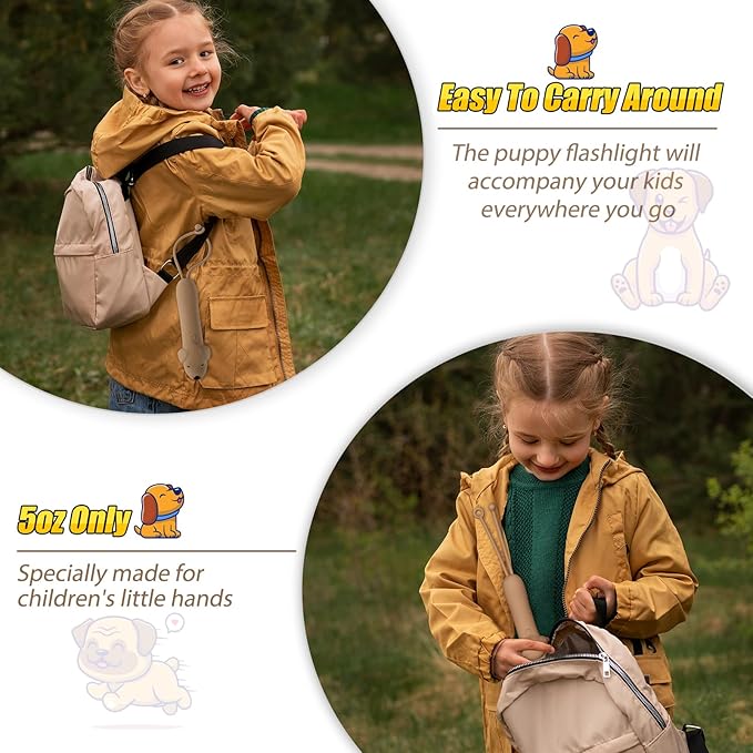 Kids Flashlight Rechargeable, LED Flashlight for Boys & Girls, Fun Lightweight Kid Flashlights for Kid for Camping & Outdoor Adventures, Dog Walking, Birthday Gift,1 Pack-Puppy