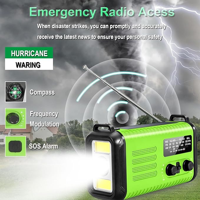 20000mAh/ 74000mWh Emergency Hand Crank Radio, AM/FM/NOAA Portable Weather Radio, Battery Powered Solar Radios with USB Phone Charger, Reading Lamp Flashlight & SOS for Emergency/Hurricane/Home