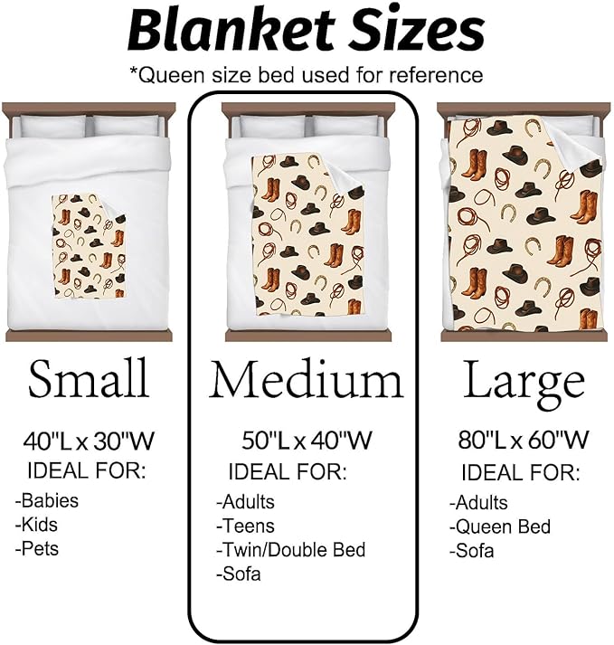 Western Cowboy Blanket with Hat,Boot and Rope Throw Blankets Lightweight Flannel Throws for Camping Couch Chair Office Bed Rustic Country Style Home Decor Gifts for Adults,80x60inch
