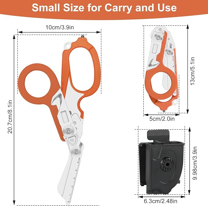 6-in-1 trauma shears - emergency responders, outdoor emergencies, medical staff, and outdoor camping, Gift box packaging with scissors storage K sheaths (Orange)