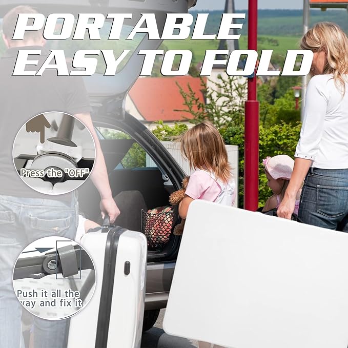 Camp Field 6ft Heavy Duty Portable Table, Folding Table for Indoor & Outdoor Picnic & Card Table for Picnic, Party, Camping. (White, 6FT)
