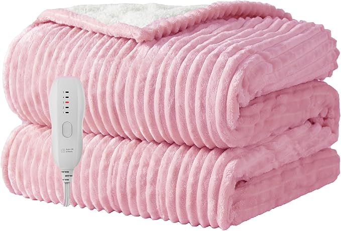 Texciting Heated Blanket Electric Blanket Throw 50”X60”-Heating Throw with 5 Heat Settings-3 Hours Auto Off,ETL Certified,Machine Washable (Pink)