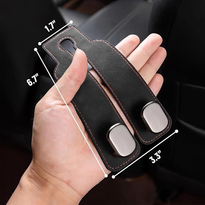 4 Pack Car Seat Back Storage Hooks - Premium Leather Seat Holder for Headrest Purses and Bags (Black)