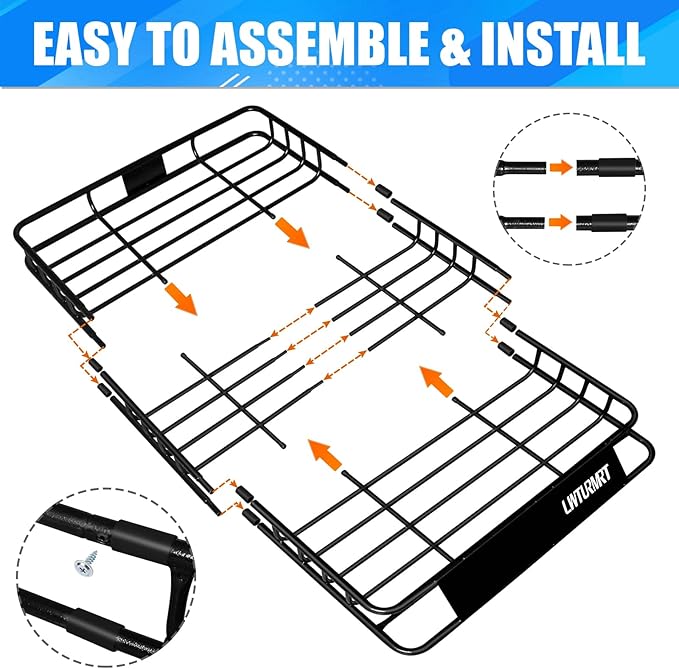 LWTURMRT Heavy Duty 54"X36"Roof Rack Cargo Basket Universal Rooftop Cargo Carrier with Waterproof Cargo Bag 18 Cubic Feet (54"X34"X17") Cargo Net