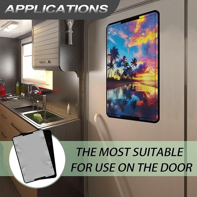 RV Camper Door Window Shade Cover, Burning Cloud Palm Reflective RV Door Protector UV Rays Protection RV Window Shade, Foldable Travel Trailer Door Blackout Window Shade