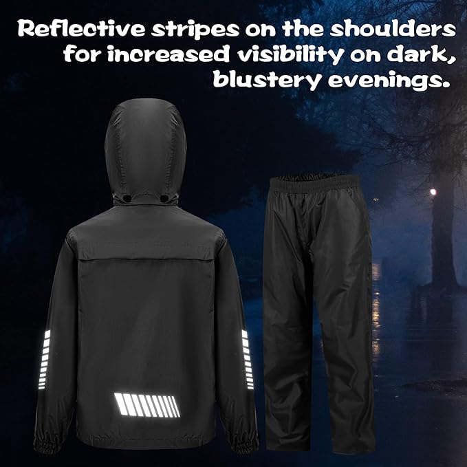 SWISSWELL Kids Rain Gear Boys Girls Youth Waterproof Rain Suit Breathable Reflective Raincoat and Pants