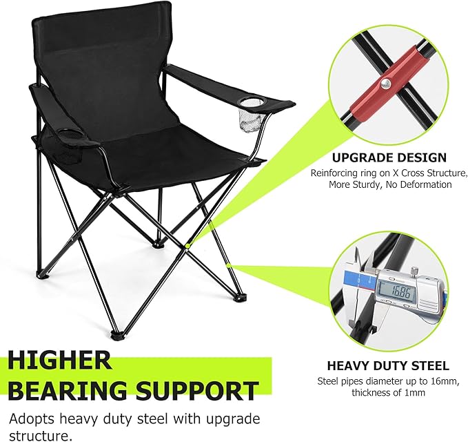 Joyfair Portable Camping Chair, Outdoor Lawn Folding Chairs for Adults, Heavy Duty Large Foldable Chairs for Beach, Fishing, Tailgating and More Outdoor Sport, Carry Bag & Cup Holder