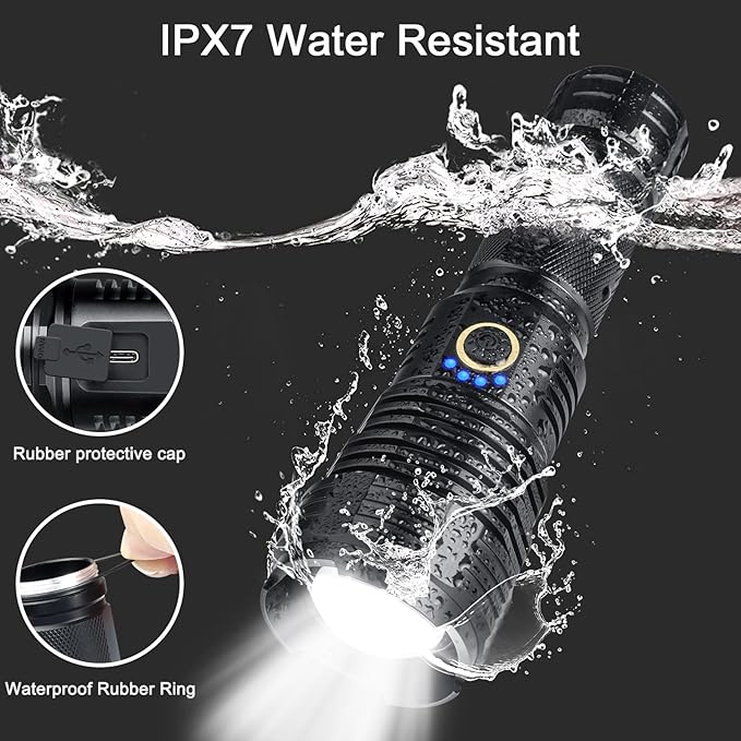 BengMxj Rechargeable LED Flashlights,990000 High Lumens Tactical Flashlight with Zoomable Super Bright Waterproof Flashlights for Emergencies,Camping,Hiking,Home