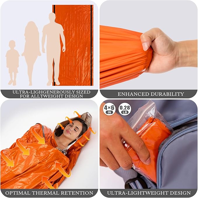 ANLOKE Emergency Sleeping Bags (2-Pack) Survival Sleeping Bag - Portable Thermal Sleeping Bags Bivy Sack, Mylar Emergency Blanket Survival Gear