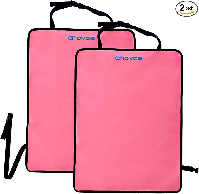 Enovoe Kick Mats - Set of 2 - Back of Seat Protector for Kids Feet - Car Seat Back Protector - Shields from Dirt and Scuffs - Durable Material - 16.8x32.8inch - Pink - Kick Mats Back Seat Protector