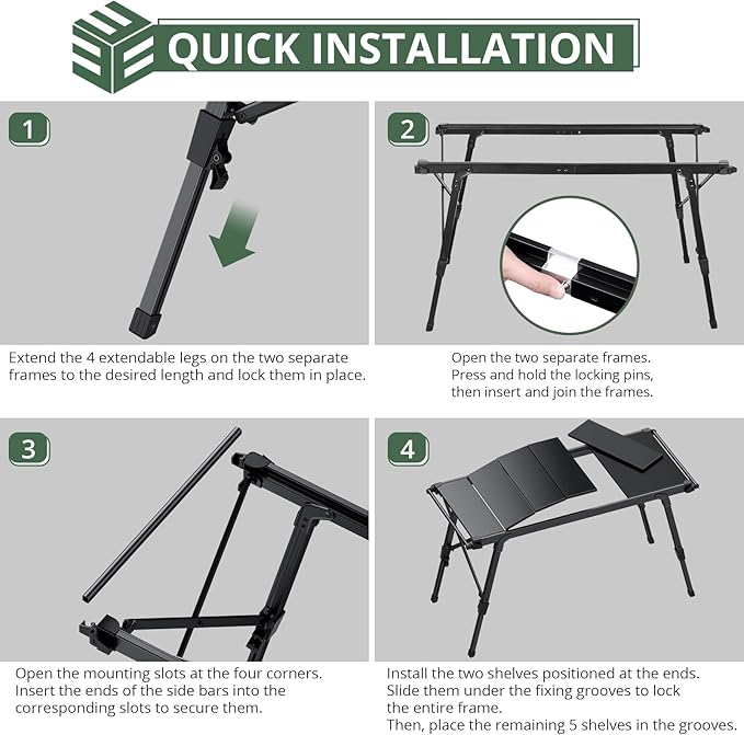 EYPINS IGT Camping Table Foldable - 3ft Modular Folding Table Adjustable Height, with Side Hanging Rails,Aluminum Lightweight Small Portable Camping Tables for Outdoor Cooking,Camping,BBQ