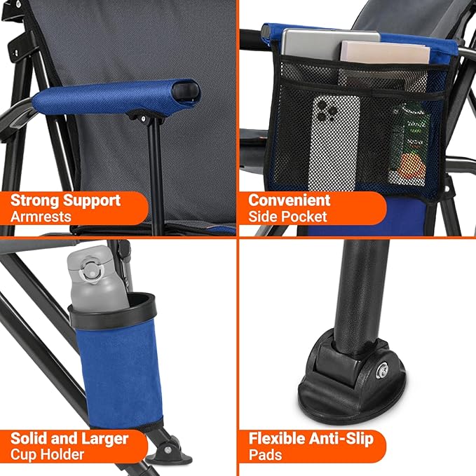 Overmont Heated Camping Chair with High Back - 3 Heat Levels 2-Zone Separately Heating - 450 LBS Support Heavy Duty Folding Chair Portable for Adults Patent No.: US D1.028.543S - Battery NOT Included
