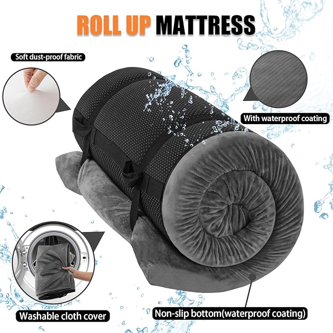Aodisman Sleeping Pad,3-inch Thick Memory Foam Camping Mattress,Portable Roll-Up Mat for Car/Tent/Floor/Cot/Travel,Comfortable Pad for Guests Sleepover