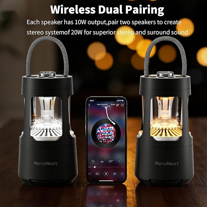 LED Camping Lantern Rechargeable,Outdoor Bluetooth Speakers, 4000mAh ,IPX4 Waterproof ,Dimmable Tent Lights for Power Outages, Decorations for Party Garden Patio/Pool (Black)