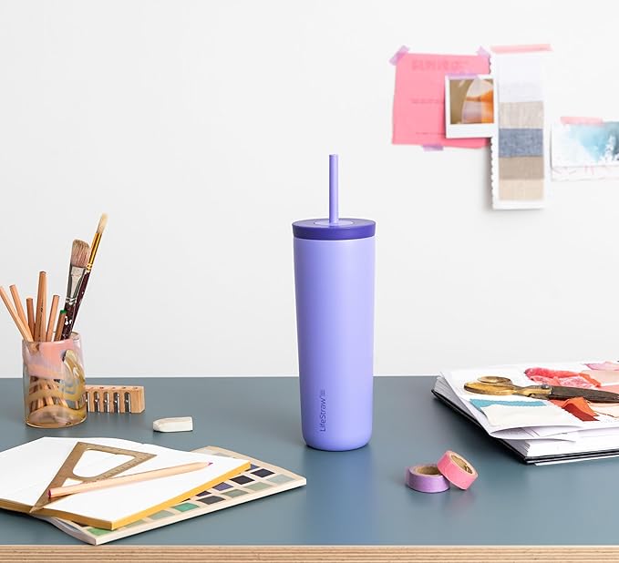 LifeStraw Go Series Tumbler – Double Wall Insulated Stainless Steel Water Filter, Thistle Purple, Designed for Everyday Use, Removes Bacteria, Parasites, Microplastics, and Improves Taste