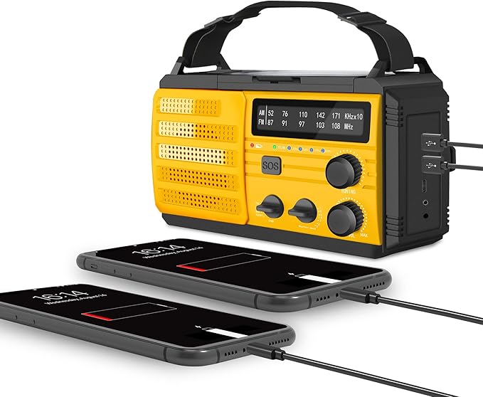 Emergency Weather Radio, 8000mAh/29600mWh NOAA Weather Radio with AM/FM Weather Alert, Flashlight, Reading Lamp, Cell Phone Charger and SOS Alarm - Orange