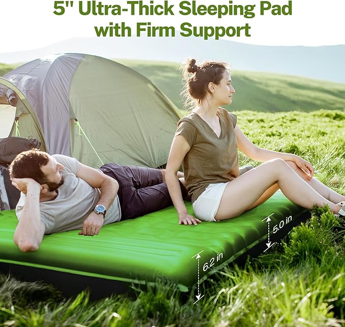 OGERY Double Sleeping Pad for Camping, 6" Extra-Thick Reinforced Camping Sleeping Pad with Pillows & Built-in Foot Pump, Ultralight Inflating Camping Mattress for Backpacking Tent Hiking Travel