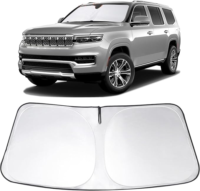 Windshield Sun Shade Custom Fit 2022 2023 2024 2025 2026 Jeep Wagoneer (NOT for Grand Wagoneer) Accessories Foldable Sunshade Sun Blocker Front Window Shades Covers Keeps Car Cooler