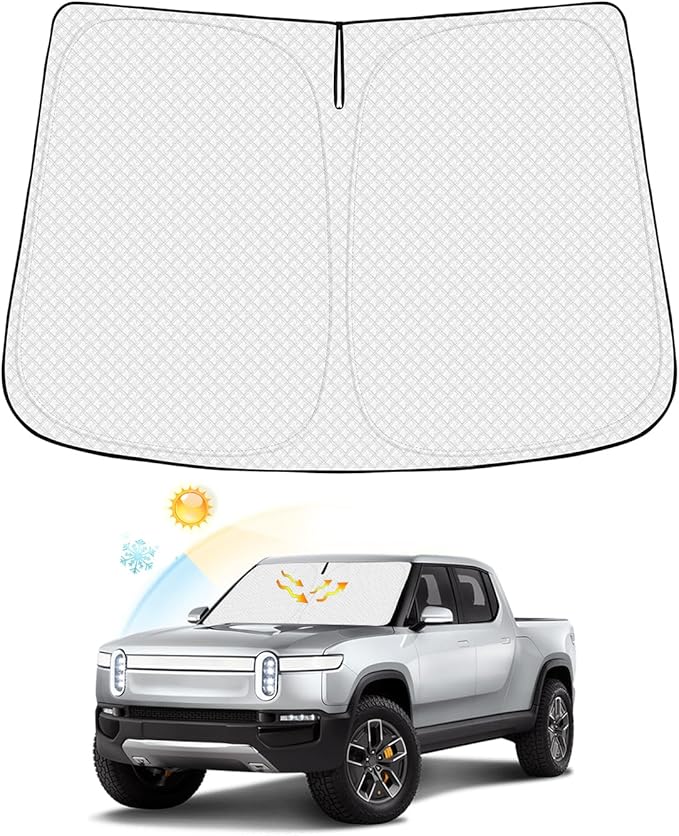 Canvcle Windshield Sun Shade for 2022-2025 2026 Rivian R1T Truck Accessories Thicken 6-Layer Front Window Sunshade Cover Sun Visor Protector Foldable Block UV Rays Keep Vehicle Cool