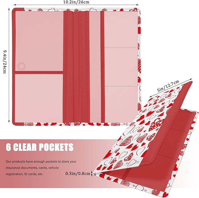 Car Registration and Insurance Holder, with Magnetic Closure for License, Cards and Documents, All Vehicle Needs and Car Accessories (Heart)