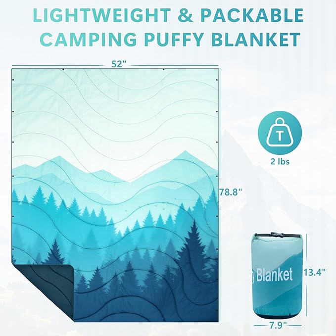 Camping Blanket, Waterproof Outdoor Blankets for Sleeping Packable Ultralight Puffy Camping Quilt for Hammock Hiking Picnic Stadium Beach Cold Weather 55"x78.8"