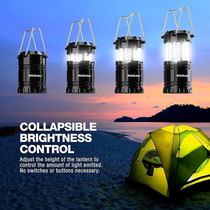 LED Camping Lantern, LED Lanterns, Suitable Survival Kits for Hurricane, Emergency Light for Storm, Outages, Outdoor Portable Lanterns, Collapsible | Batteries Included (1 Pack Black)