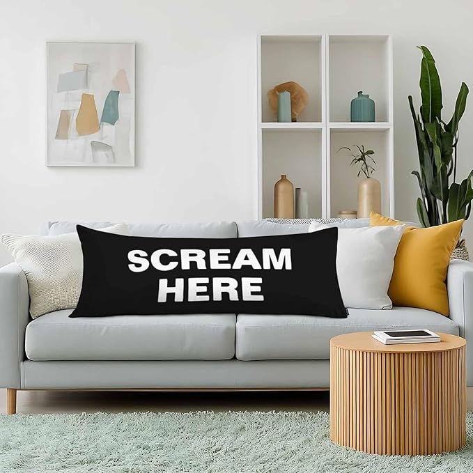 20"X54" Body Pillow Cases Scream Here Funny Quote Side Sleeper Body Pillow Covers Body Pillowcase Protector Throw Cushion Cover for Couch Bed Sofa Car, Black White