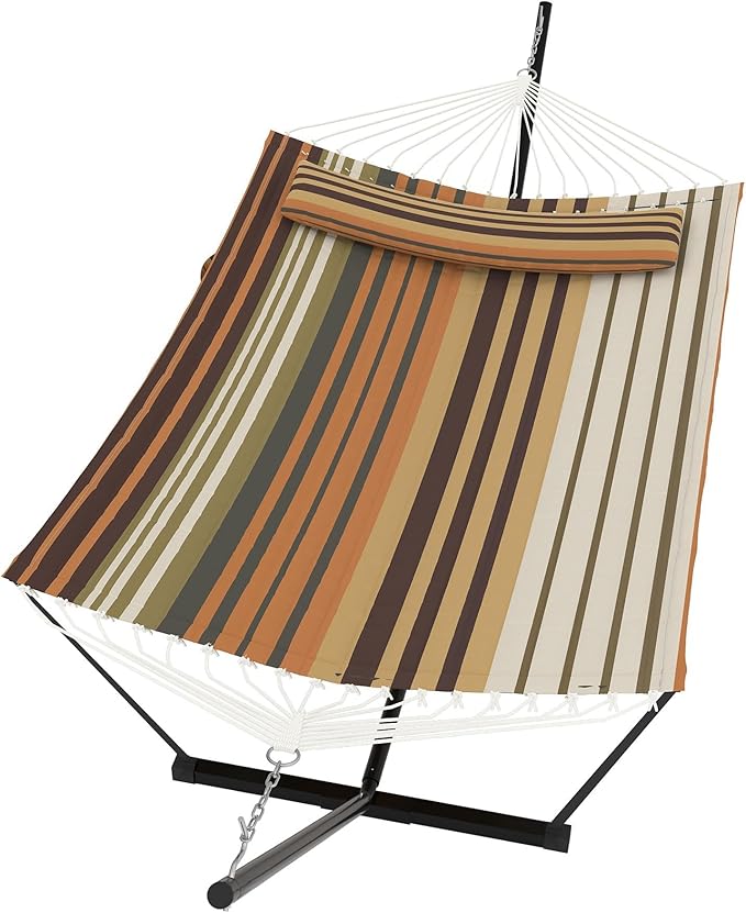 Garvee﻿ 2 Person Hammock with Stand for Outside, Double Hammock with Stand and Pillow, Max 450 Lbs Capacity with Balance Rope, Large Hammock for Outdoor Patio Backyard Poolside